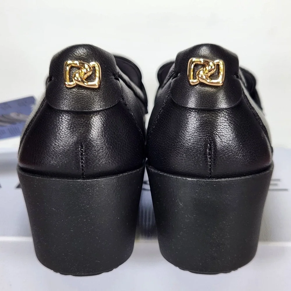 Aerosoles Cetara Platform Loafer Women Size 5 Black Leather Wedge Slip On